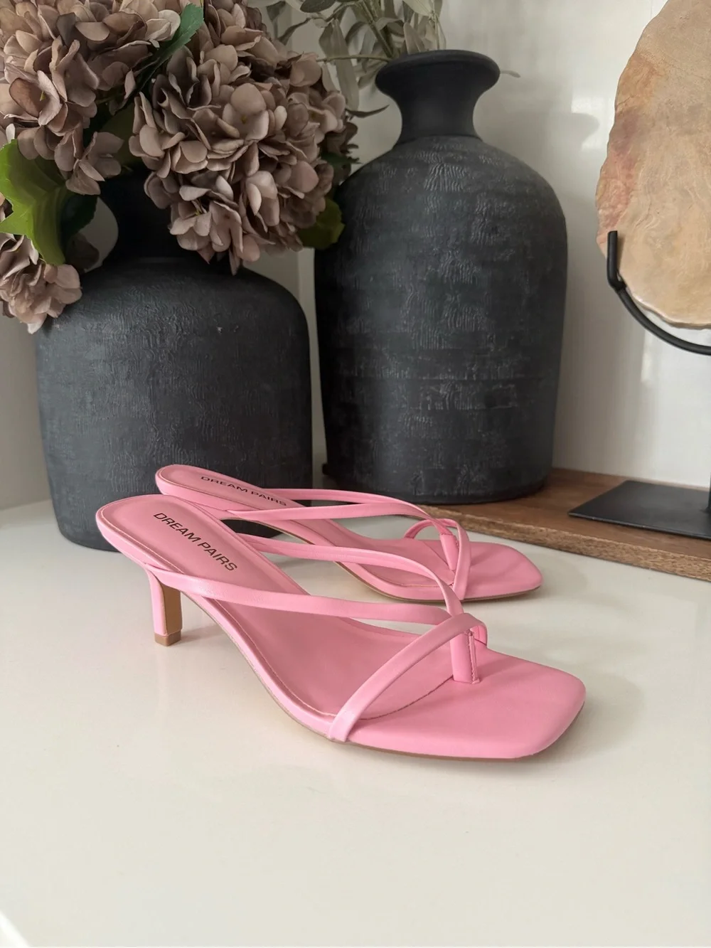 Dream Pairs Square Toe Kitten Heel Thong Sandals